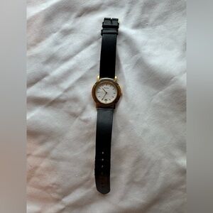 Bulova Gold Tone Quartz Watch Black Strap